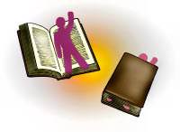 take a piece of paper and cut out a little man. Now take the little man and place him in a book